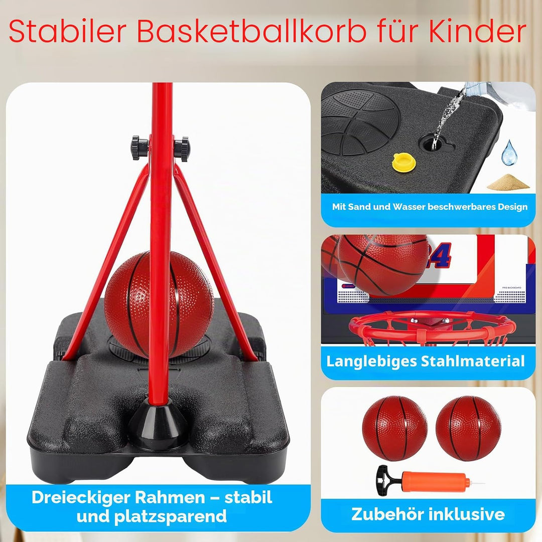 Basketballkorb Indoor Outdoor für Kinder Höhenverstellbar 107cm-189cm, Basketball Korb Set Spielzeug