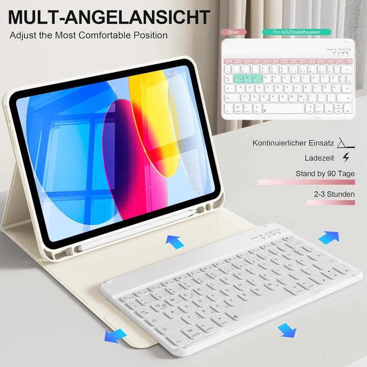 Hülle mit Tastatur für iPad A16 11. Generation 2025, für iPad 10. Generation 2022 10,9 Zoll, Bluetoo