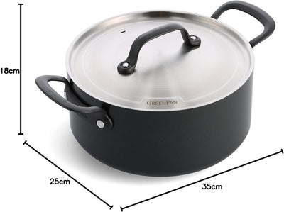 GreenPan Craft Hartanodisierte gesunder keramischer Antihaft-Kochtopf 24 cm/4,9 Liter mit Deckel, PF