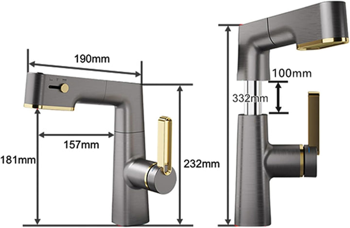 QREZAA Wasserhahn Bad Gun Gray Waschtischarmatur Mit 3 Strahlarten Armatur Waschbecken Mit Ausziehba