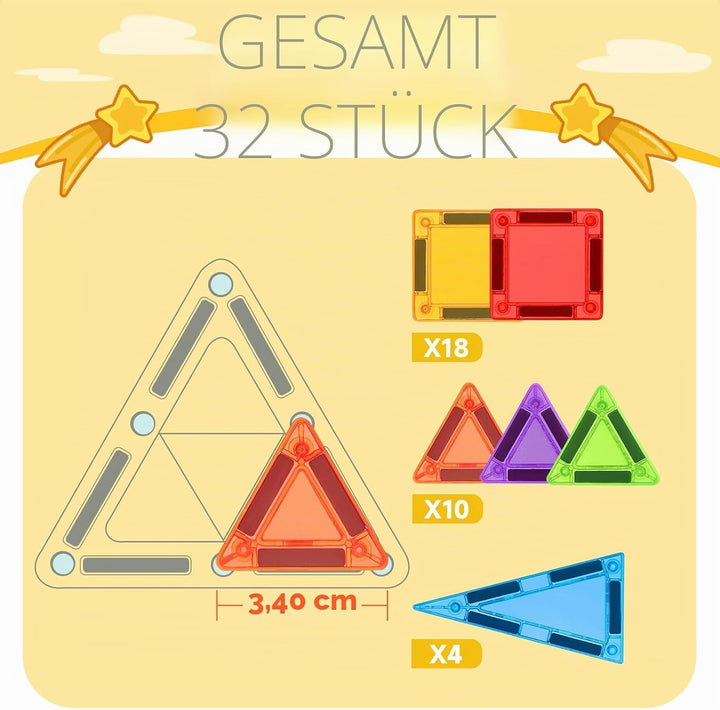Magnetische Bausteine Spielzeug, STEM Magnetische Bauklötze Sets, Fahrende Mini-Magnetkacheln für Kl