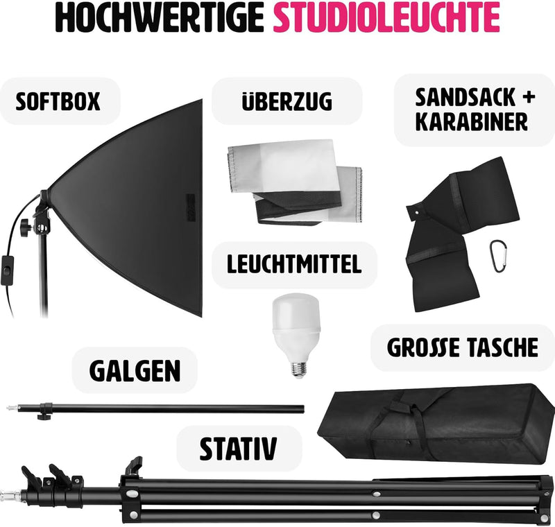 TecTake 800106 Profi Fotostudio Set inkl. Leuchtmittel Softbox, Stativ + Tasche - Diverse Modelle -