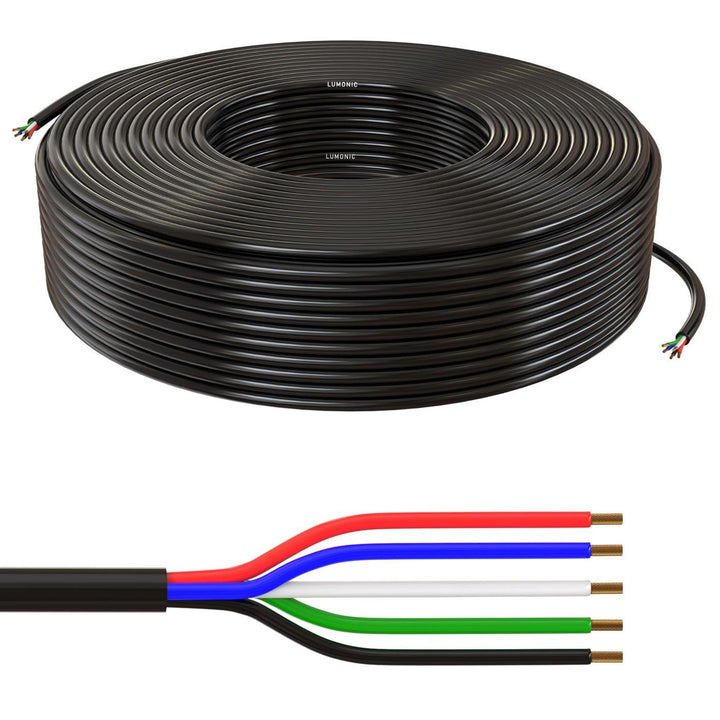 Lumonic 5x 0,34mm² RGBW LED Steuerleitung schwarz 100m I ummanteltes 5 adriges Kabel flexibel I Gesc