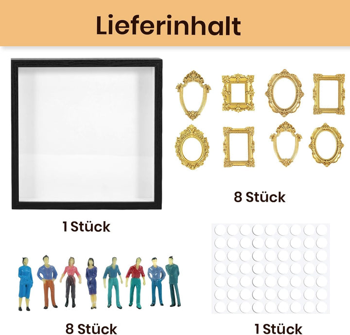 DIY Mini Museum Silhouette Box, Mini Figuren Menschen Museum Mit 8 Figuren, 8 Gold Rahmen für Hochze
