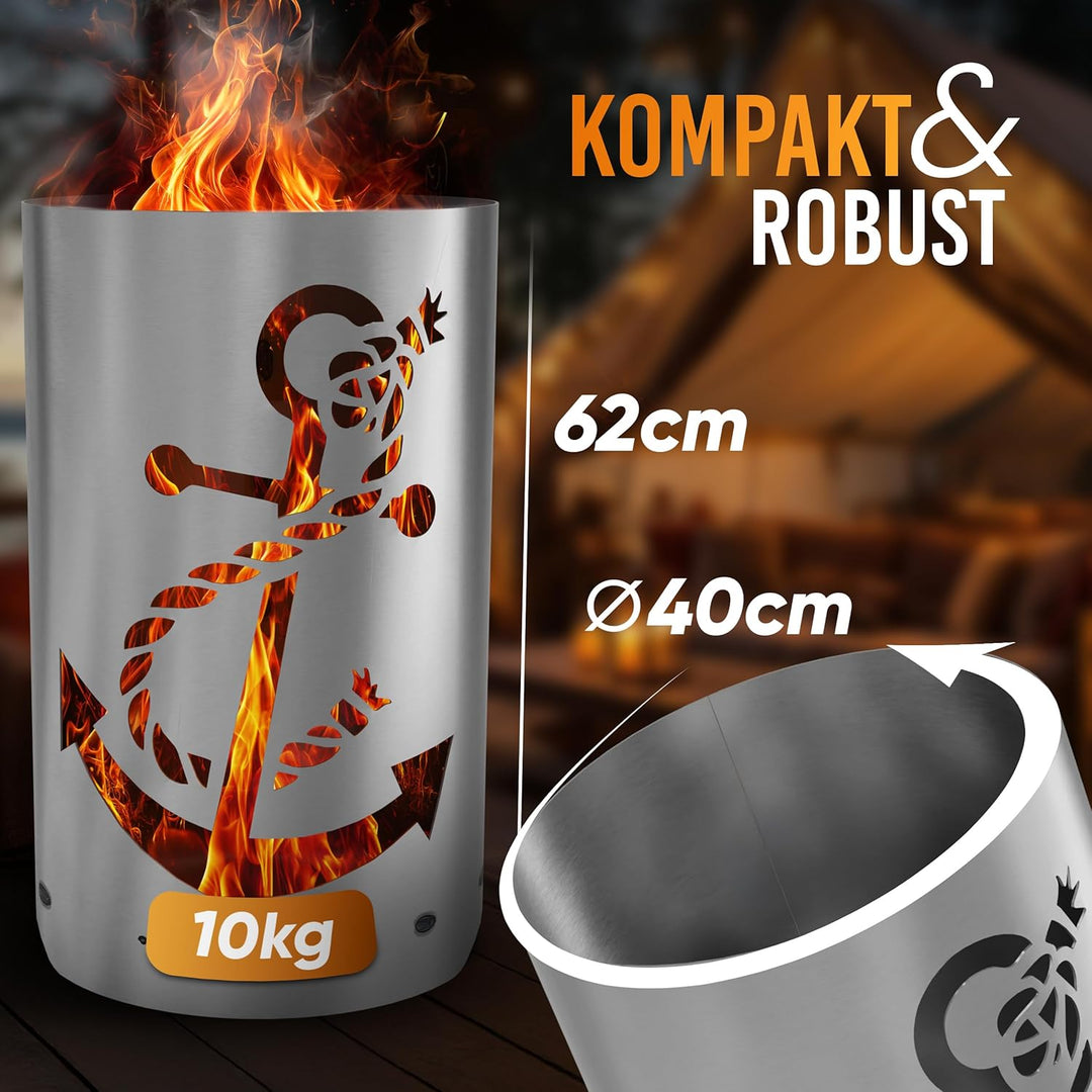 TiKo-Design Feuertonne - Lagerfeuertonne - Feuerkorb mit Anker Motiv – Verleihen Sie Ihrem Garten EI