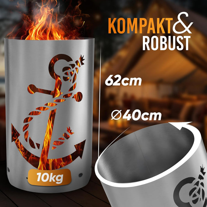 TiKo-Design Feuertonne - Lagerfeuertonne - Feuerkorb mit Anker Motiv – Verleihen Sie Ihrem Garten EI