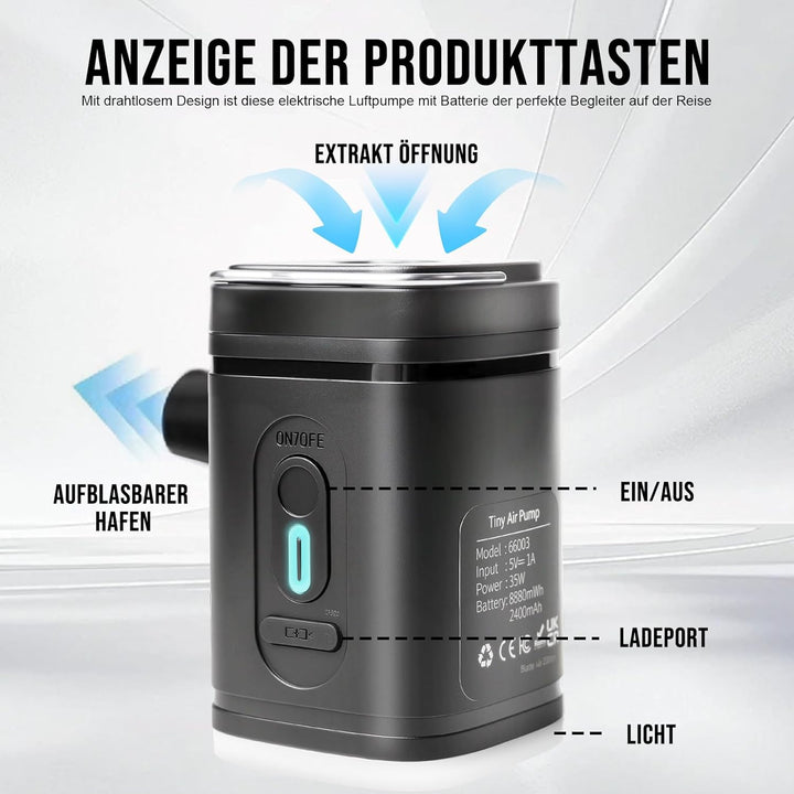 Elektrische Luftpumpe Akku, Luftmatratze Pumpe 2400mAh Wiederaufladbare, 3 in 1 Inflate und Deflate