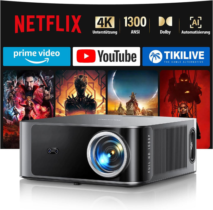 Beamer 4K【Offizielles Netflix & Dolby Audio】 Toptro 1200 ANSI Smart Beamer Heimkino, 1080P Full HD V