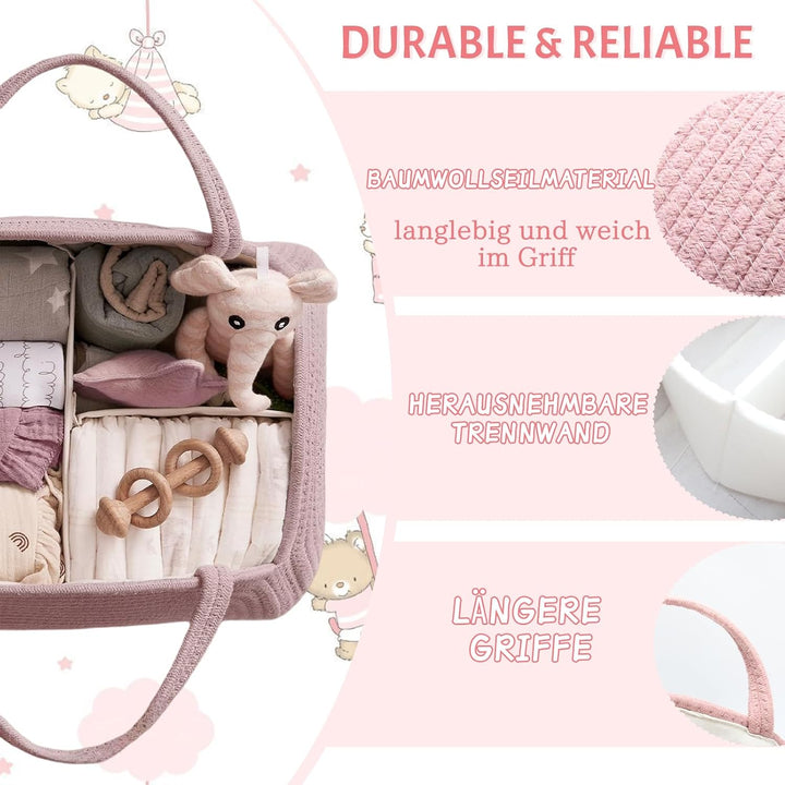 Wickeltasche Organizer, Baby Windel Caddy Korb, Tragbarer Aufbewahrungskorb für den Wickeltisch, Wic