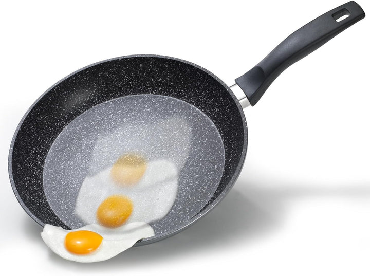 Stoneline Schmorpfanne 24 cm hoher Rand, Aluguss, Schmorpfanne beschichtet mit echten Steinpartikeln