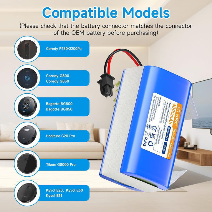 CITYORK Li-ion 4000mAh Akku für Honiture G20 Pro, für Bagotte BG800 BG850, für Tikom G8000 Pro, für