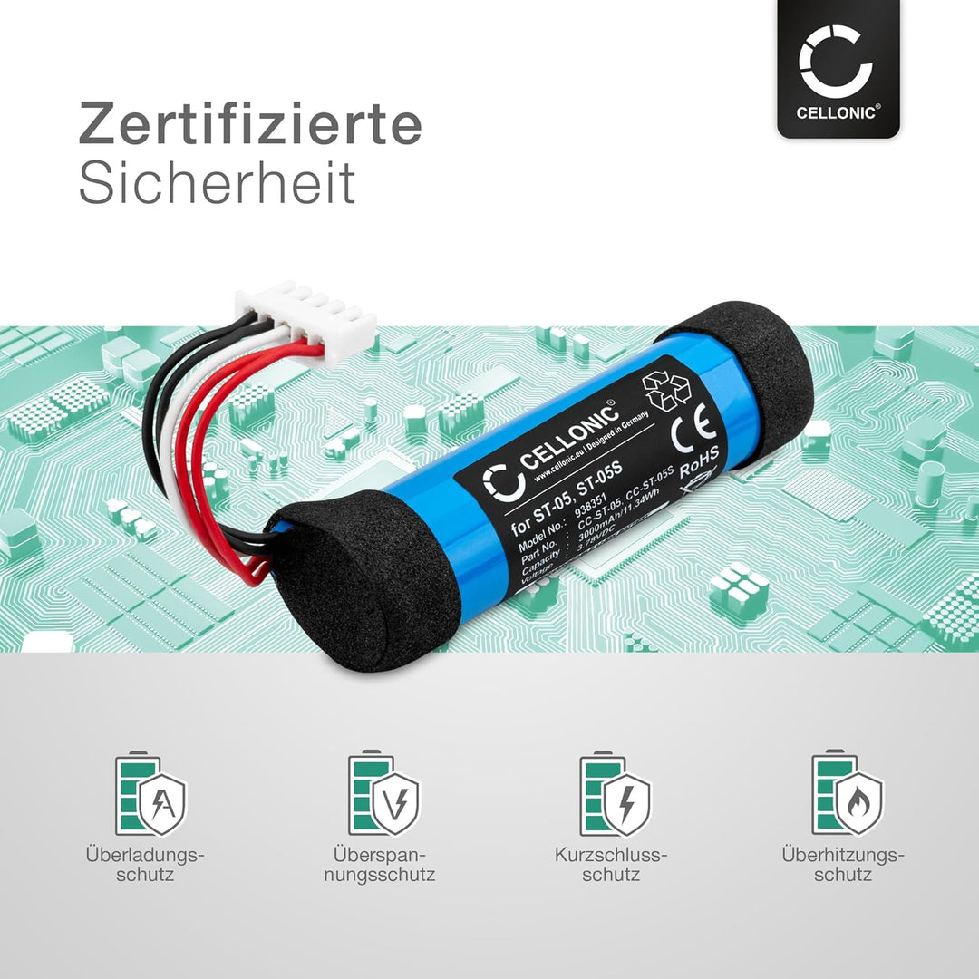CELLONIC 1x Akku für Lautsprecher Kompatibel mit Sony SRS-XB21, ST-05 - (3000mAh, 3.78V)