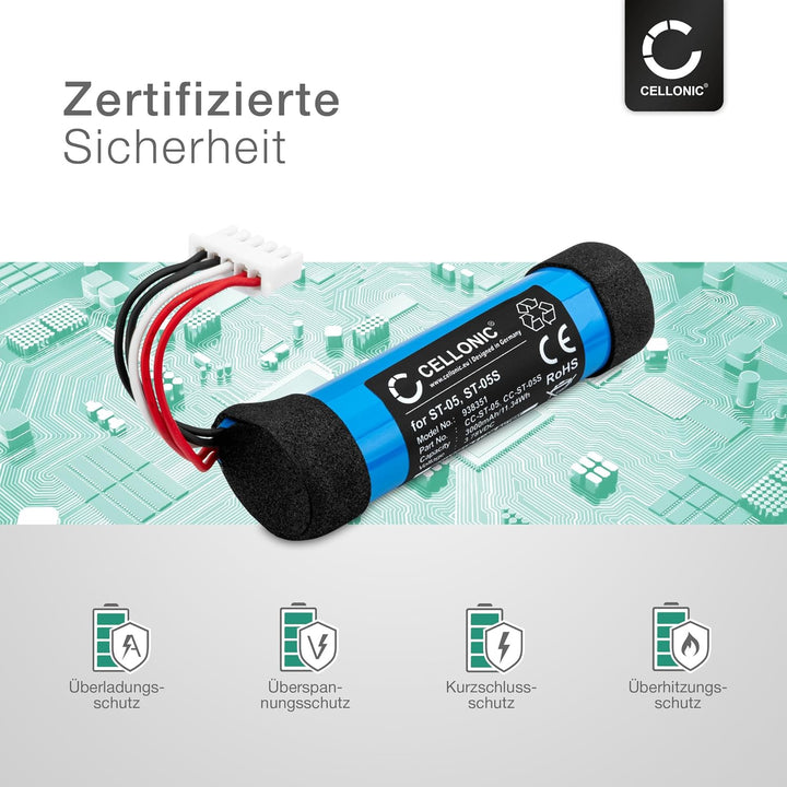 CELLONIC 1x Akku für Lautsprecher Kompatibel mit Sony SRS-XB21, ST-05 - (3000mAh, 3.78V)