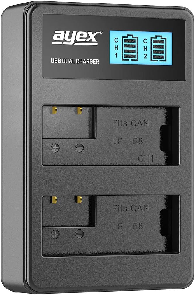 ayex Batteriegriff Passend für Canon EOS 700D 650D 600D 550D (ähnlich BG-E8) + 2 x ayex LP-E8 Akku +