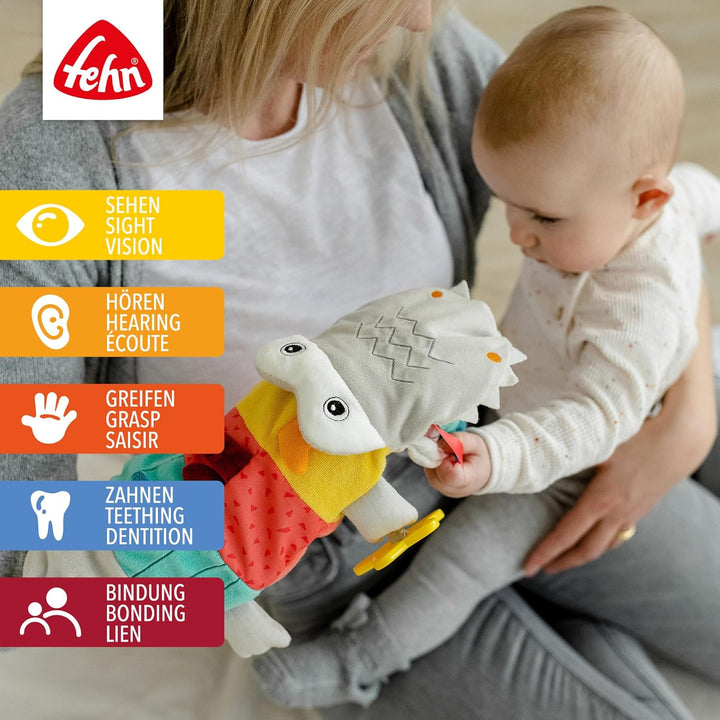Fehn Handpuppe Baby Spielzeug Krokodil - Kuscheltier mit Rassel, Raschelpapier, Beisser und Quietsch