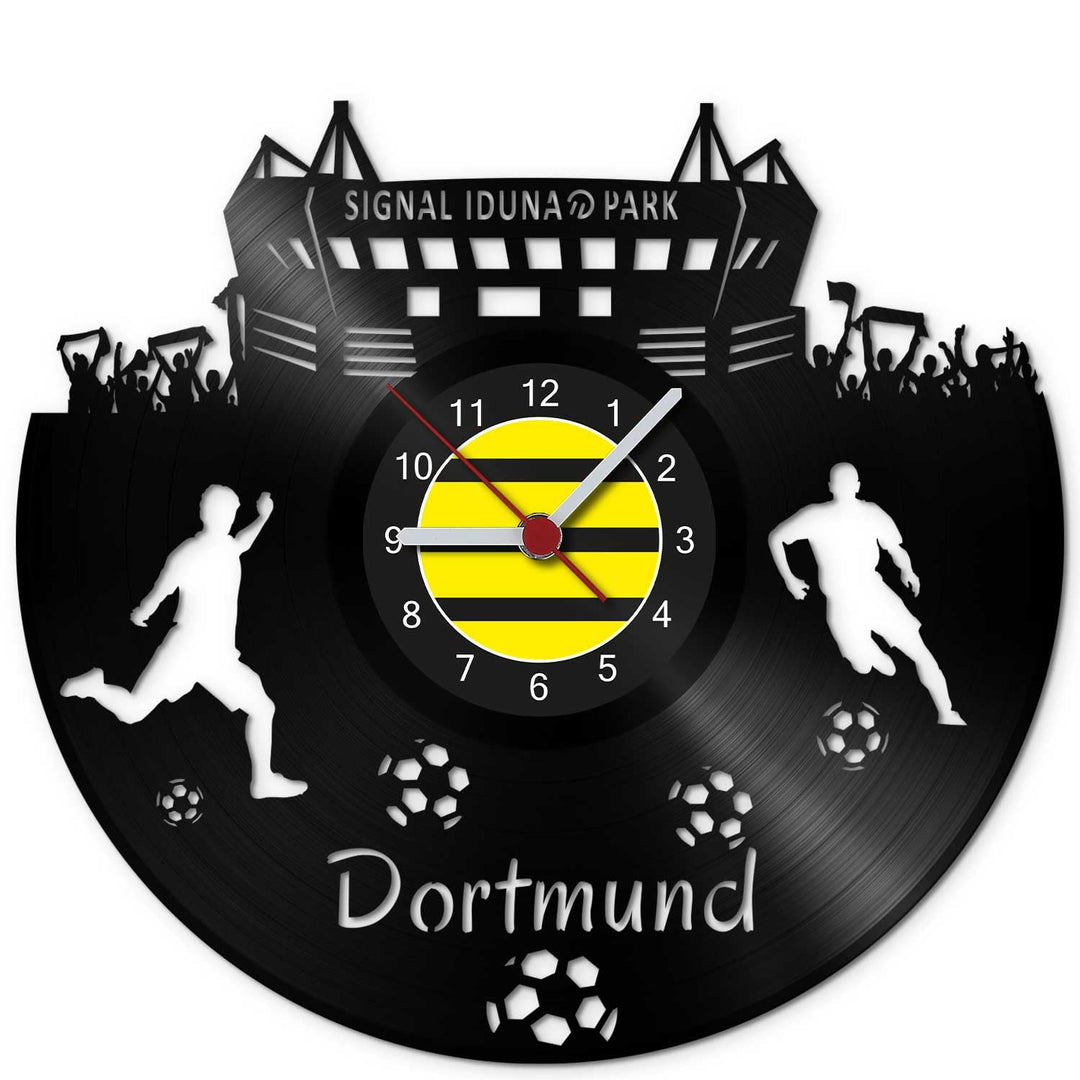 GRAVURZEILE Schallplattenuhr Dortmund - 100% Vereinsliebe - Upcycling Design Wanduhr aus Vinyl Made
