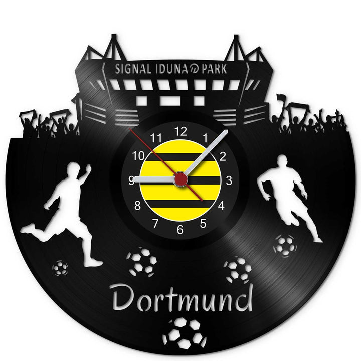 GRAVURZEILE Schallplattenuhr Dortmund - 100% Vereinsliebe - Upcycling Design Wanduhr aus Vinyl Made