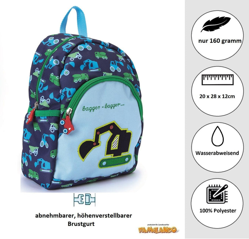 Spiegelburg Kindergarten Rucksack Set 4tlg. mit Turnbeutel, Brotdose und Trinkflasche Bagger Grün Bl