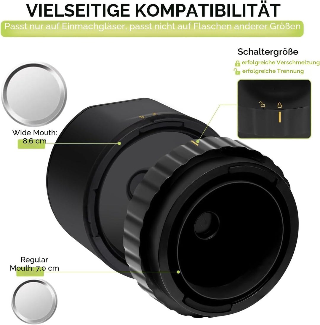 Mason Vakuumiergerät, Elektrisches Einmachglas-Vakuumierer-Kit für breite Öffnung und normale Öffnun