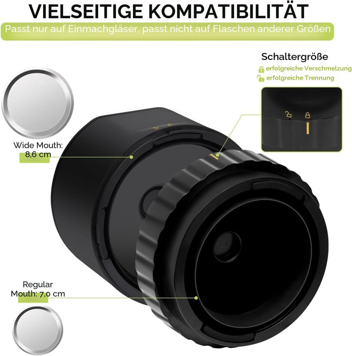 Mason Vakuumiergerät, Elektrisches Einmachglas-Vakuumierer-Kit für breite Öffnung und normale Öffnun