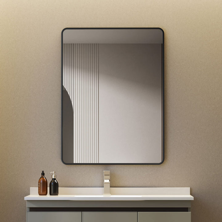 Spiegel Schwarz gross Wandspiegel 50x70cm Rechteckiger Metallrahmen Badspiegel Badezimmer Abgerundet