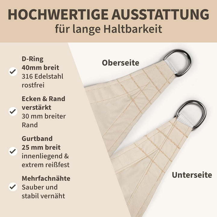 TTL GARDEN 3x3x4,25m Sonnensegel Dreieck rechtwinklig Sand-beige - Premium Polyester 300D 160g/m² 93