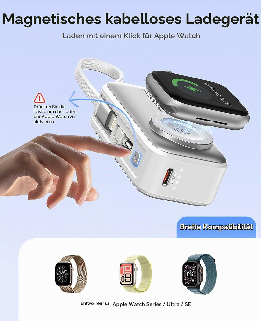 ORICO Mini Powerbank 5000mAh, PD 22,5W Externe Handyakkus mit Klappbarem USB-C Stecker &amp; Lightning K