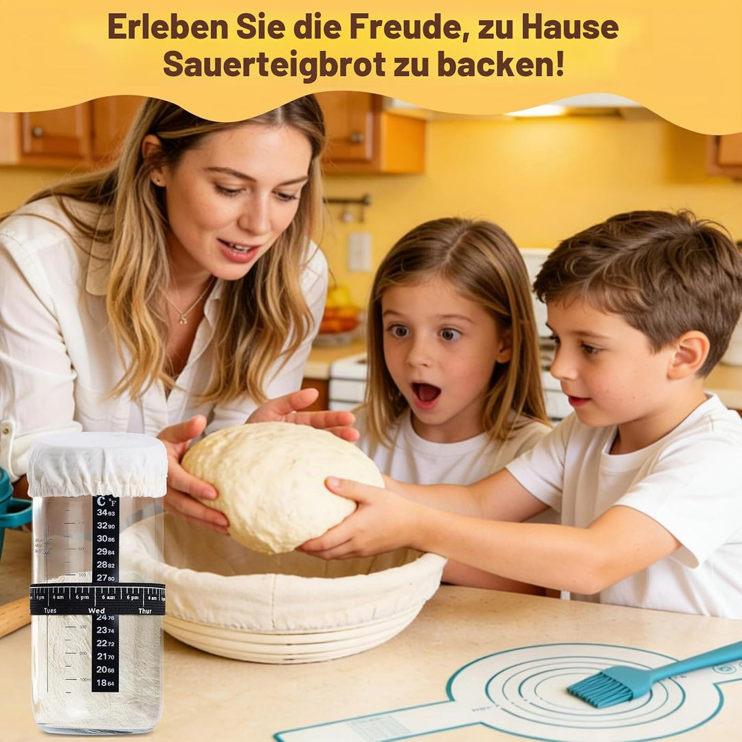 NZQXJXZ 5.7L Sauerteig Starter Set mit Gusseisen Topf Brot Backen und Gärkorb, Emaillierter Brotback