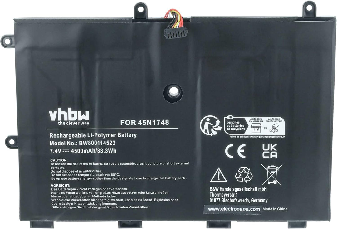 vhbw Akku kompatibel mit Lenovo ThinkPad 11e (20DA-A0009AU), 11e (20DA-A000AAU) Notebook (4500mAh, 7