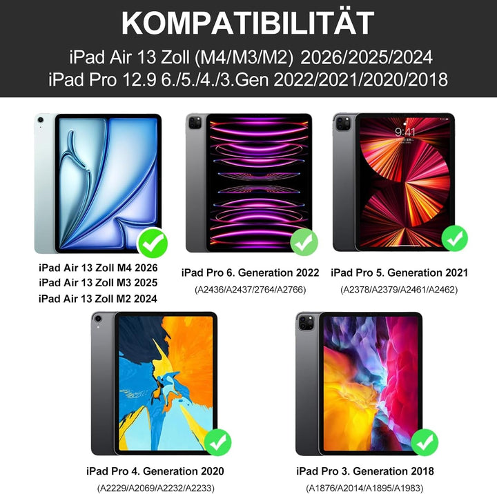 Tastatur für iPad Air 13" M4 2026/M3 2025/M2 2024 mit Touchpad, Hülle Tastatur für iPad Pro 12.9 6/5