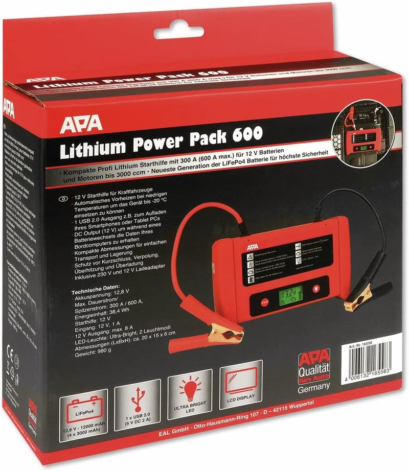 APA 16558 Lithium PowerPack, Mit Starthilfe, 600A