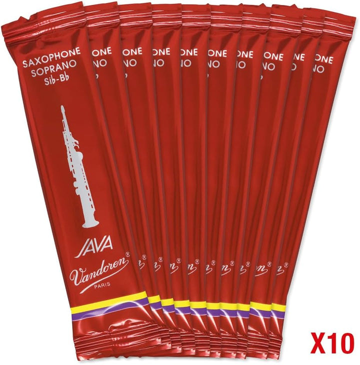 Vandoren SR303R Java "Filed – Red" Cut Sopran Saxophon Blätter - 10 Einheiten Stärke 3, Stärke 3