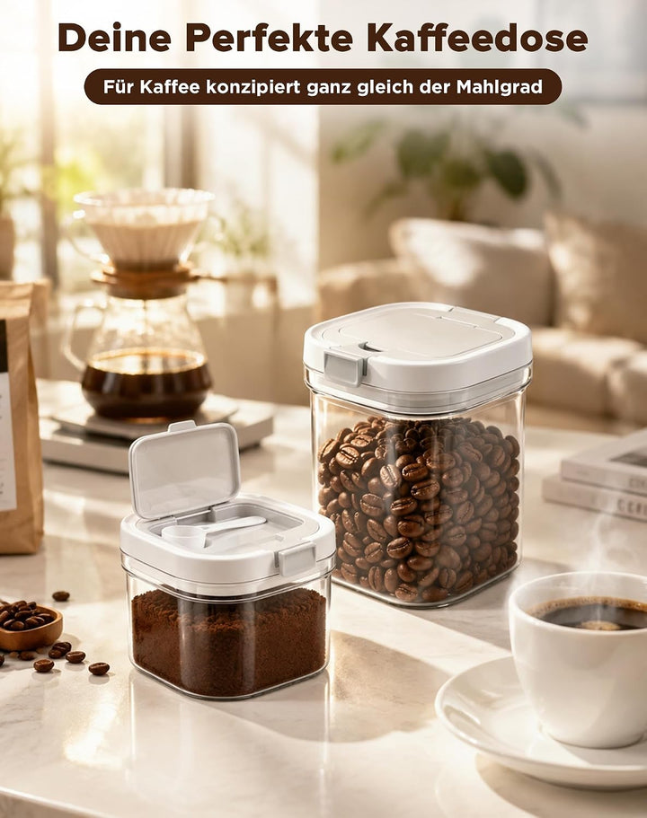 2 Stück Kaffeedose Luftdicht mit Löffel(800ml + 1300ml), Feuchtigkeitsdichte Kaffeebehälter，Vielseit