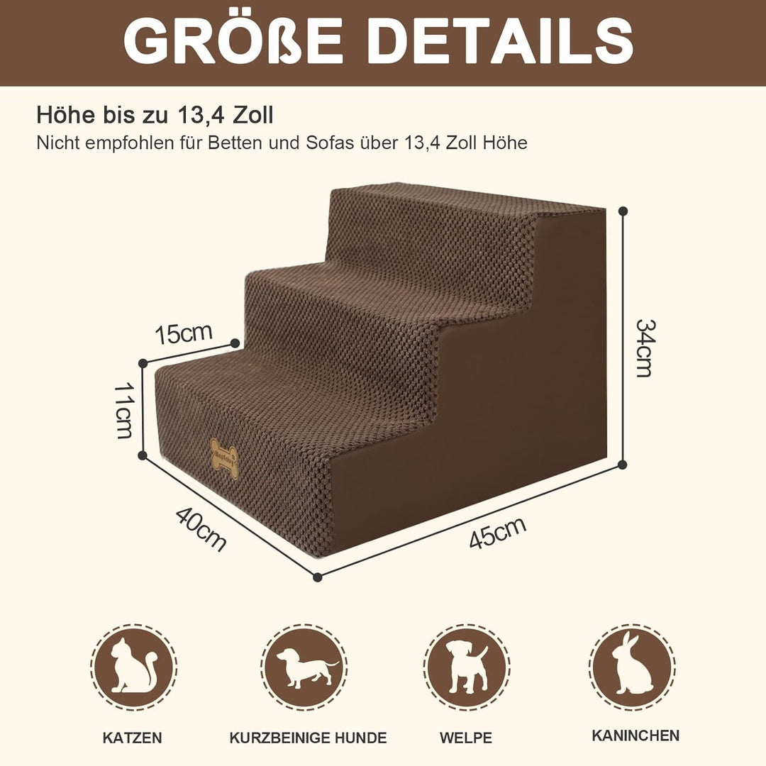 Nepfaivy Hundetreppe für Kleine Hunde 3-Stufig, Hundetreppe Hunderampe für Bett und Sofa aus Hochdic