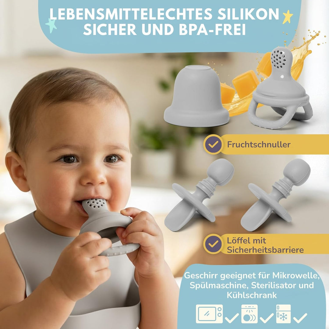 Baby Geschirrset | 12 Stücke | Baby Teller Set | Baby Geschirrset mit Saugnapf | Baby Geschirr | BPA