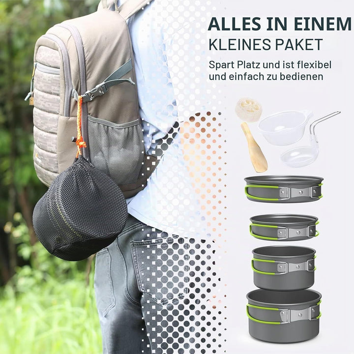 Lixada Camping Topfset 11-Teilig Camping Kochgeschirr Campinggeschirr 2-3 Personen mit Faltender Löf