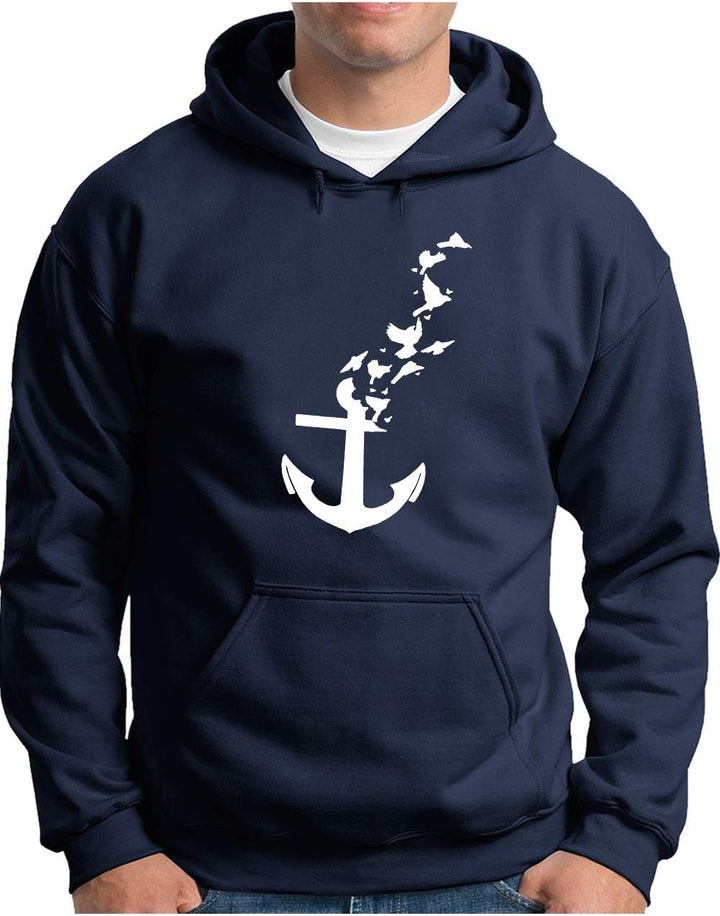 OM3® Birds Anchor Hoodie | Herren | Anker Nautical Seagull Sailor | Kapuzen-Pullover Navy, 4XL