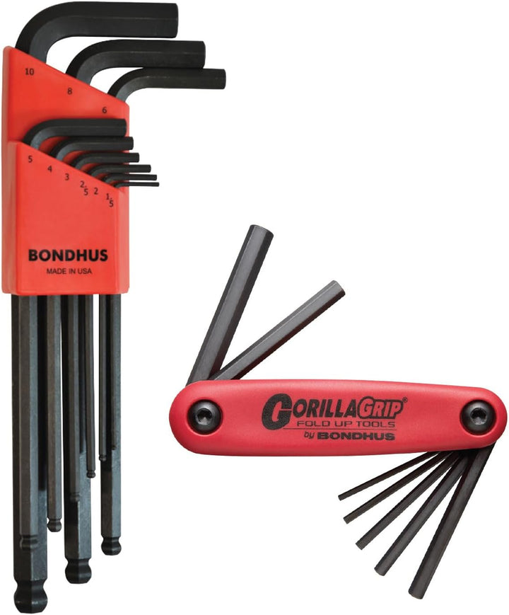 Bondhus 14187 Balldriver L-Wrench Set #10999 (1.5-10mm) & GorillaGrip« Hex Fold-up Set #12587 (2-8mm