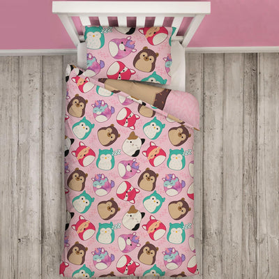 Squishmallows Bettwäscheset I Wendbares Einzelbett-Bezugsset I Kinderbettwäsche mit passendem Kissen