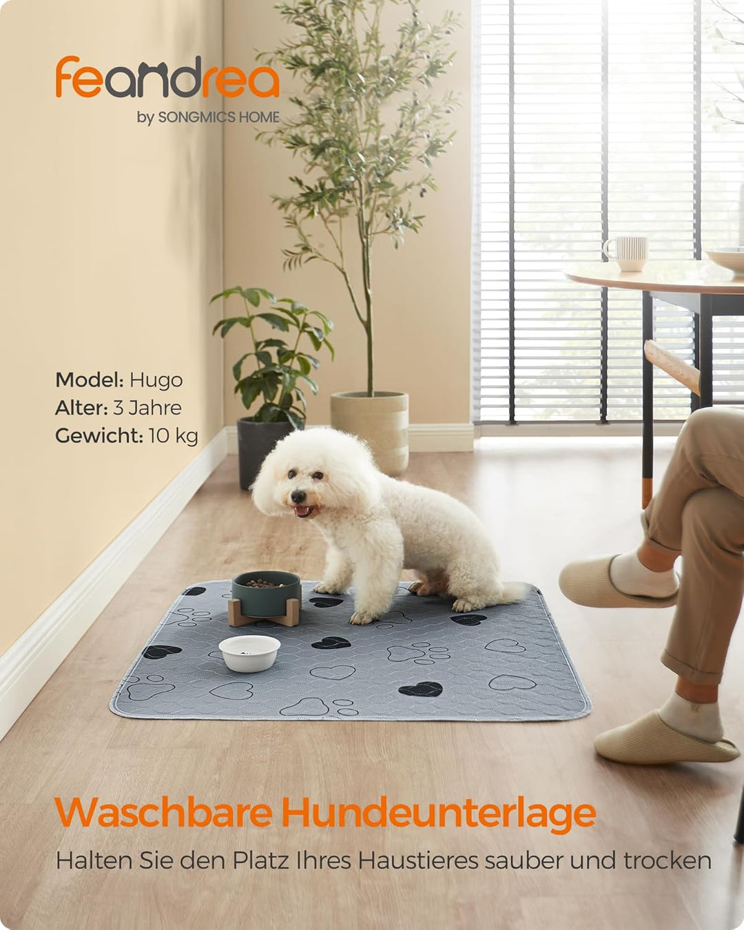 Feandrea Welpen-Unterlagen waschbar, Wiederverwendbare Matten für Hunde, 91 x 86 cm, 2er Set, M, Hun