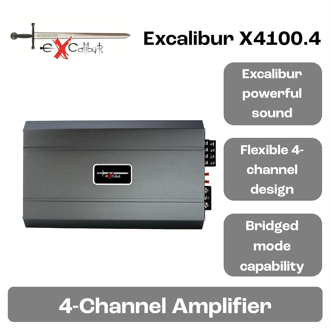 Excalibur X4100.4 Auto Verstärker HiFi Stereo 4 Kanal 2400 Watt Max - Kfz Mini Verstärker Mit 4 x 60