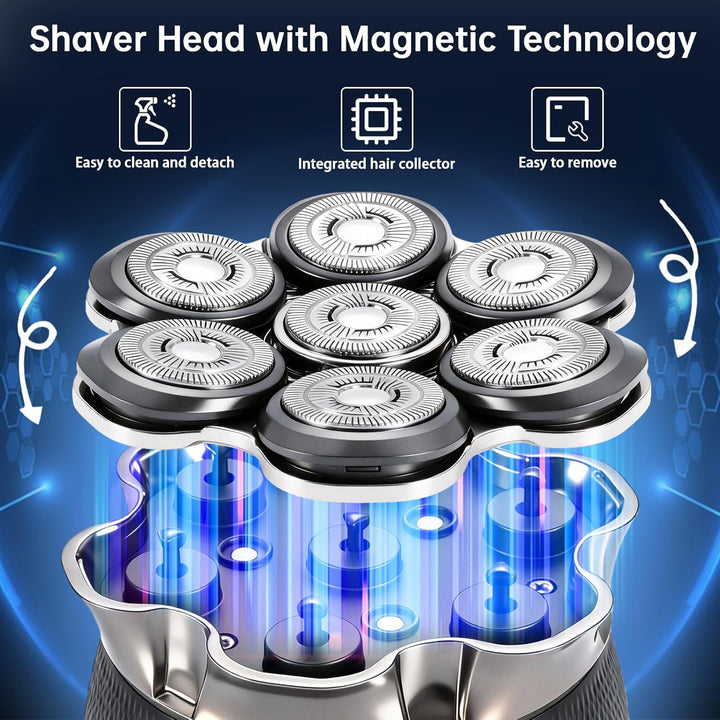 Glatzen Rasierer Herren, Upgrade-7D Kopfrasierer Glatze, IPX6 Wasserdicht Glatzenrasierer, mit Magne