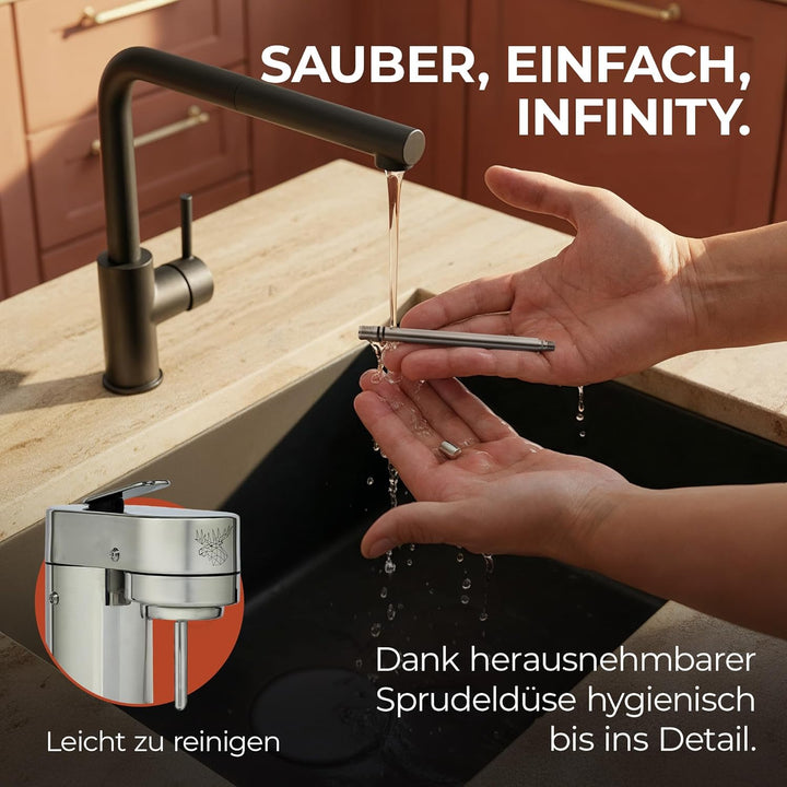 Luckymoose Infinity-S Wassersprudler aus hochwertigem Edelstahl (Silver/Sand) – inkl. 2x 1,25L Edels