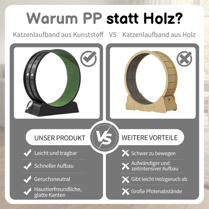 LEADZM Katzenlaufrad 80cm Durchmesser - Laufrad Katze aus Kunststoff, Inklusive Teppich und Katzensp