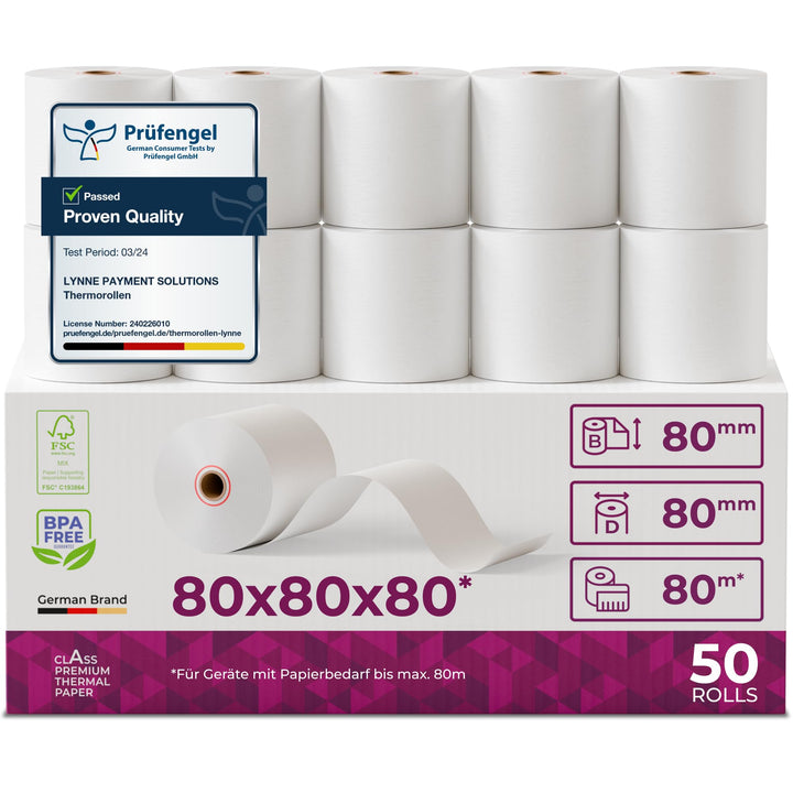 Thermorollen/Bonrollen/Kassenrollen 80mm x 80m x 12mm (80x80x12) für alle gängigen Thermopapier Kass