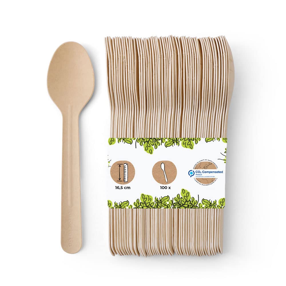 BIOZOYG Papierlöffel 16,5 cm braun I Catering Löffel aus Papier formstabil umweltfreundlich und kuns