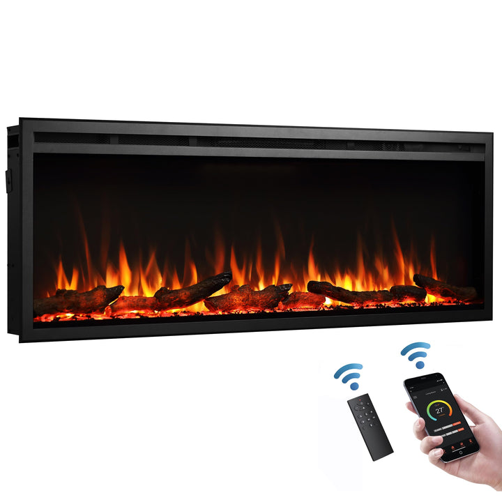 CrownFlame Atalanta 50" Elektrokamin - Elektrischer Einbaukamin mit Heizung 1000/2000 W, realistisch