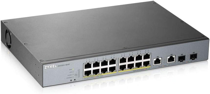 Zyxel Gigabit Smart-Managed PoE+ Switch mit 16 Ports, einem Budget von 250 W und zwei Gigabit-Combo-