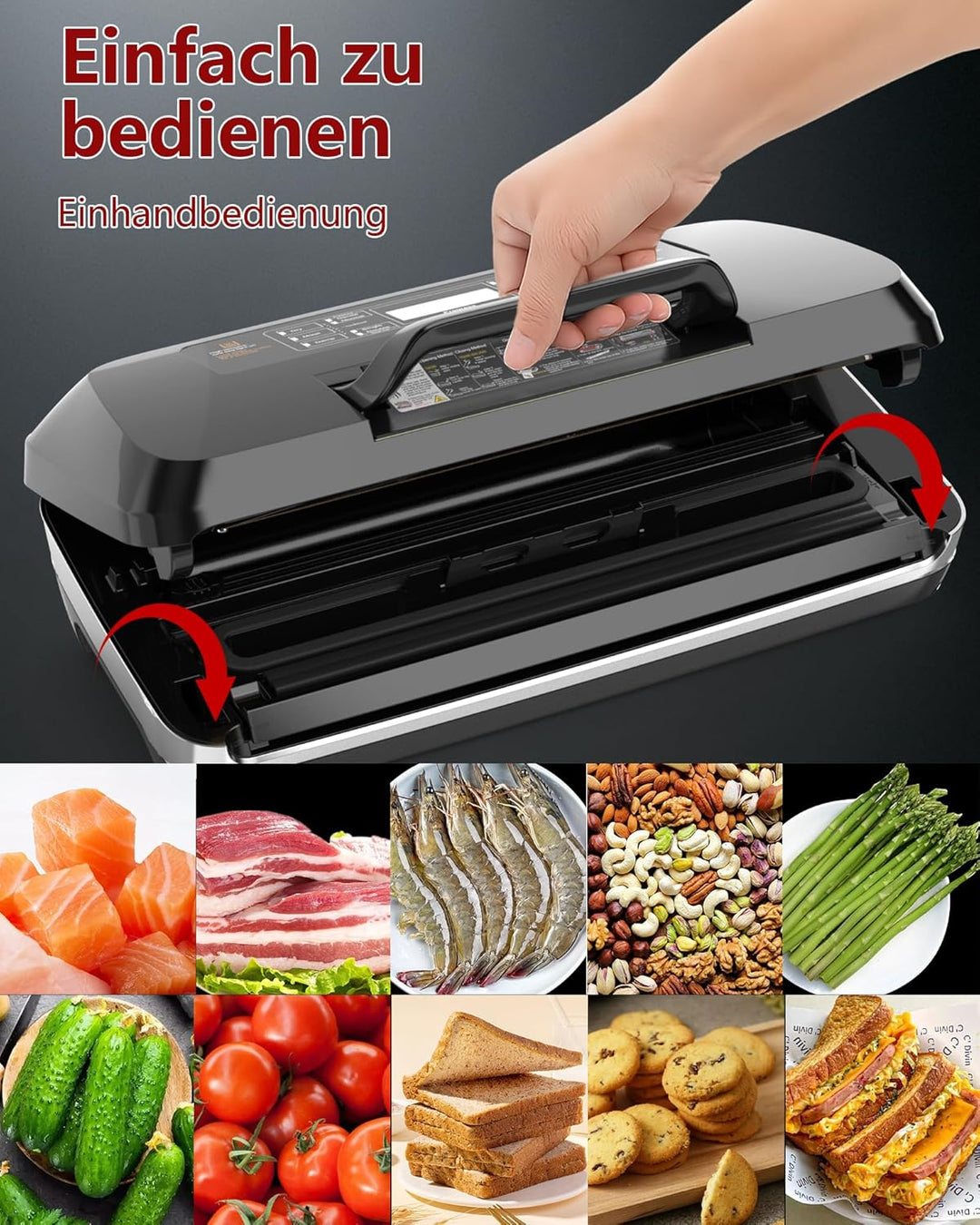 95kPa Vakumierergerät für Lebensmittel, 12-in-1 Vacuum Sealer mit Doppelter Heisssiegelung, Vakuumie