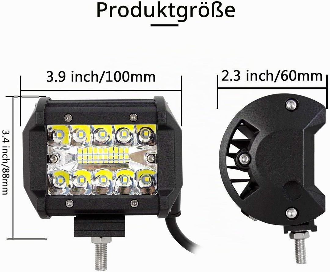 Willpower 12 Zoll 30CM 240W Led Arbeitsscheinwerfer Bar + 4 Zoll 10CM 60W Led Scheinwerfer + Kabelba